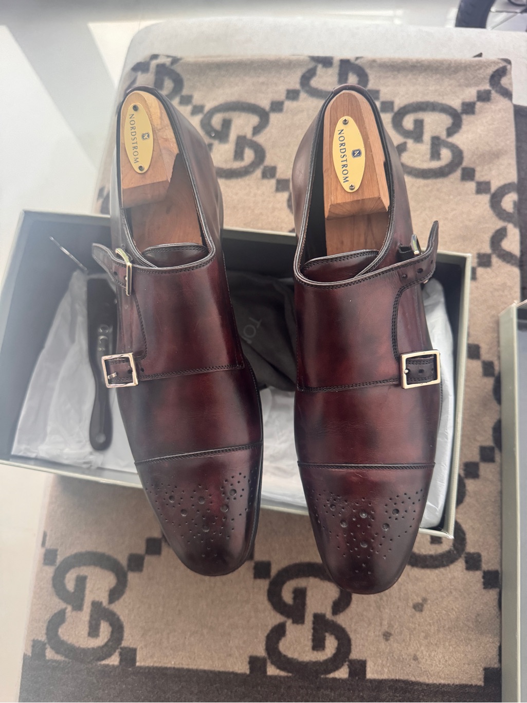 Tom Ford Menâs Double Monk Strap Oxfords In Burnished Burgundy